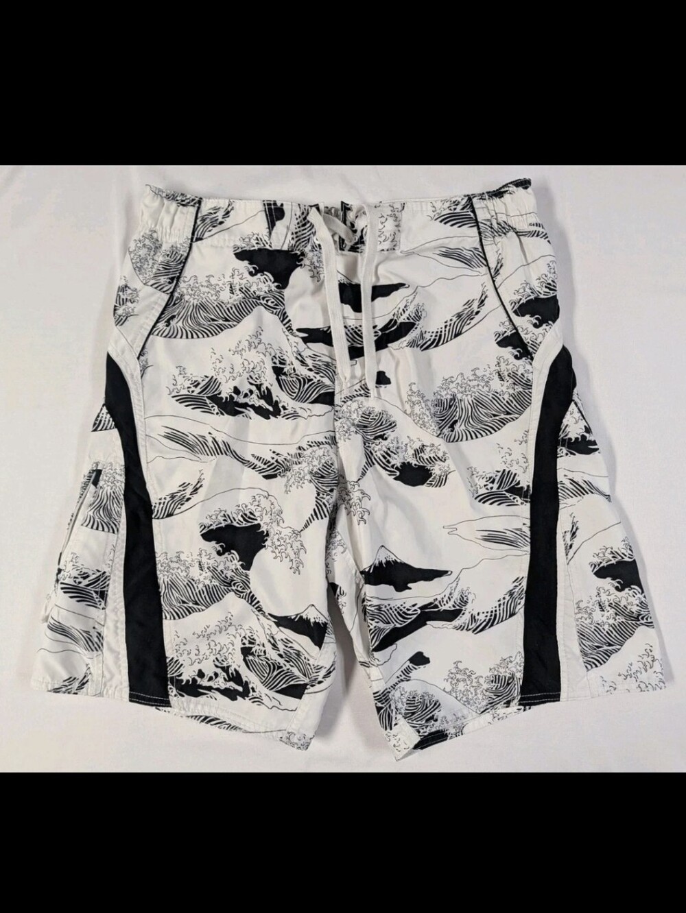 Joe Boxer Mens Swim Trunks Medium White Black Great Wave Ocean Surf Board Shorts